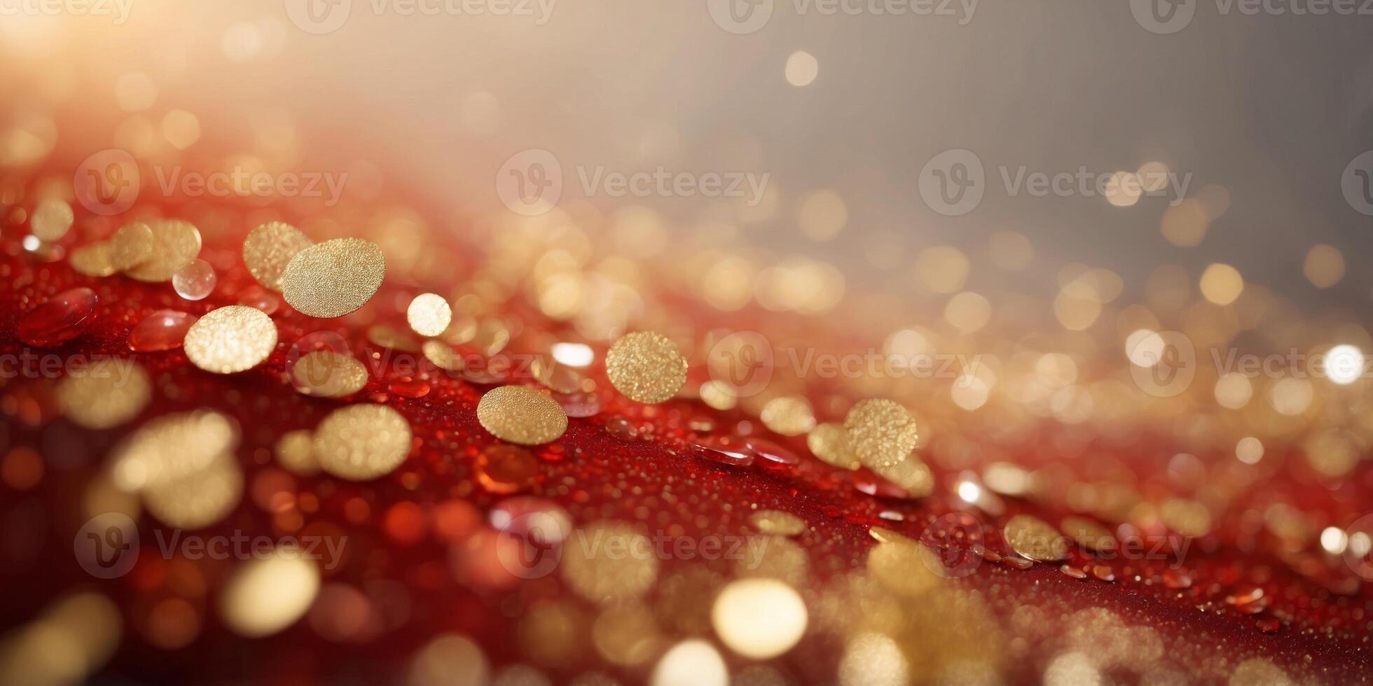 Design a vivid red gradient background with layers of golden confetti. photo