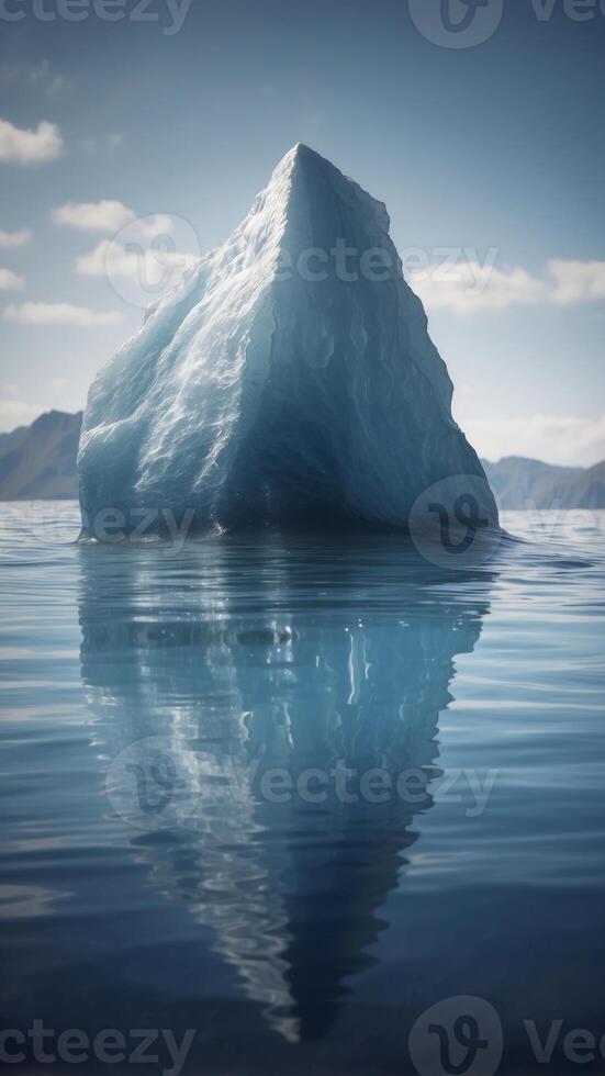 iceberg concept with an iceberg floating in the ocean with half above and below water and other part under surface as symbol of hidden danger or future business financial threat. photo
