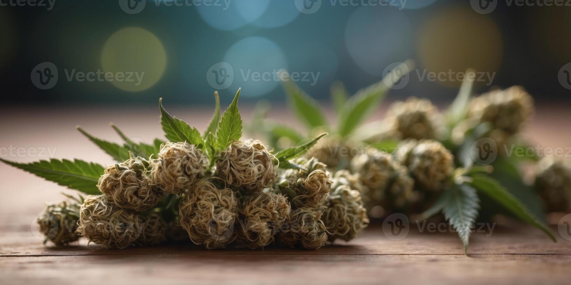 Herbal cannabis leaves used for therapeutic purposes with copy space image. photo