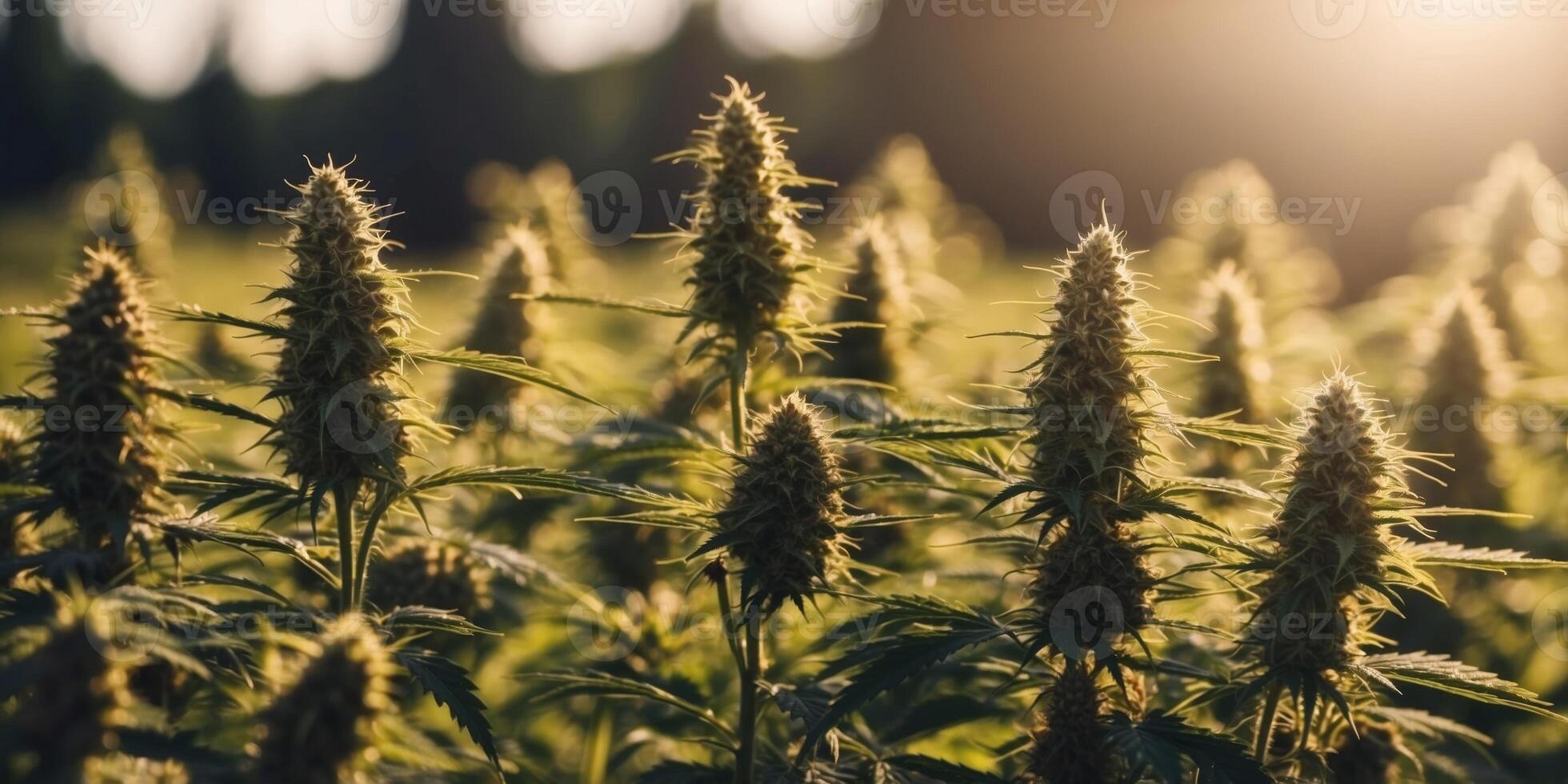 Cannabis growing under the summer sun in a farm field. photo