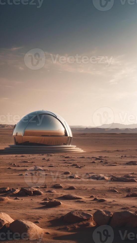 A Futuristic Dome Structure on a Desolate Martian Landscape. photo