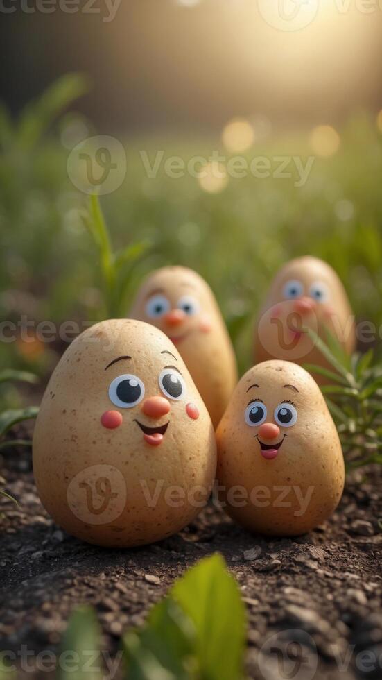funny potatoes on the background of nature. photo
