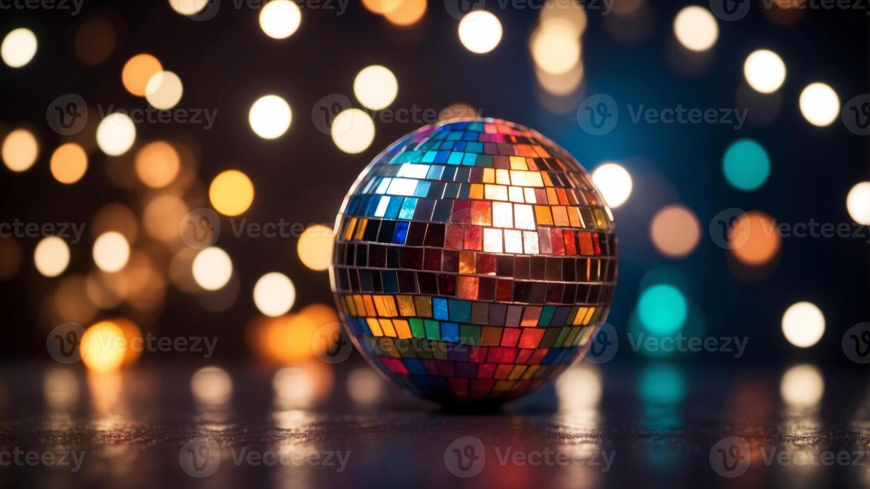 A disco ball with lights and stars in the background. photo