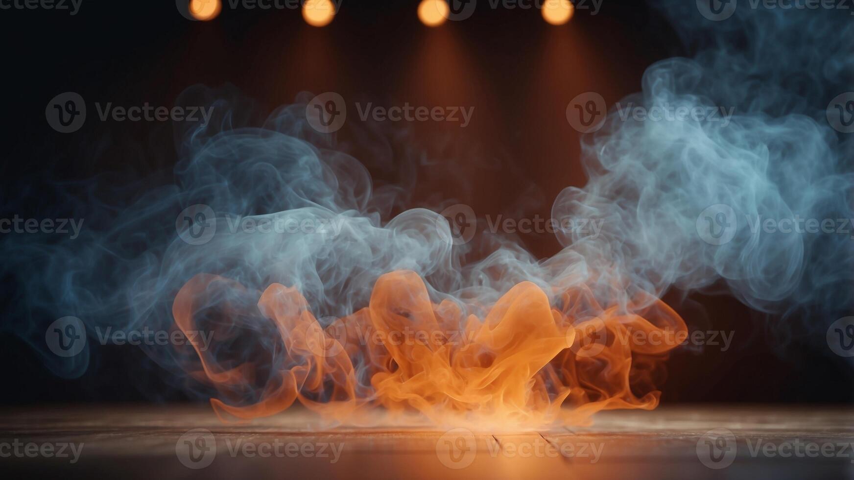 Orange and blue spotlight stage with smoke. photo