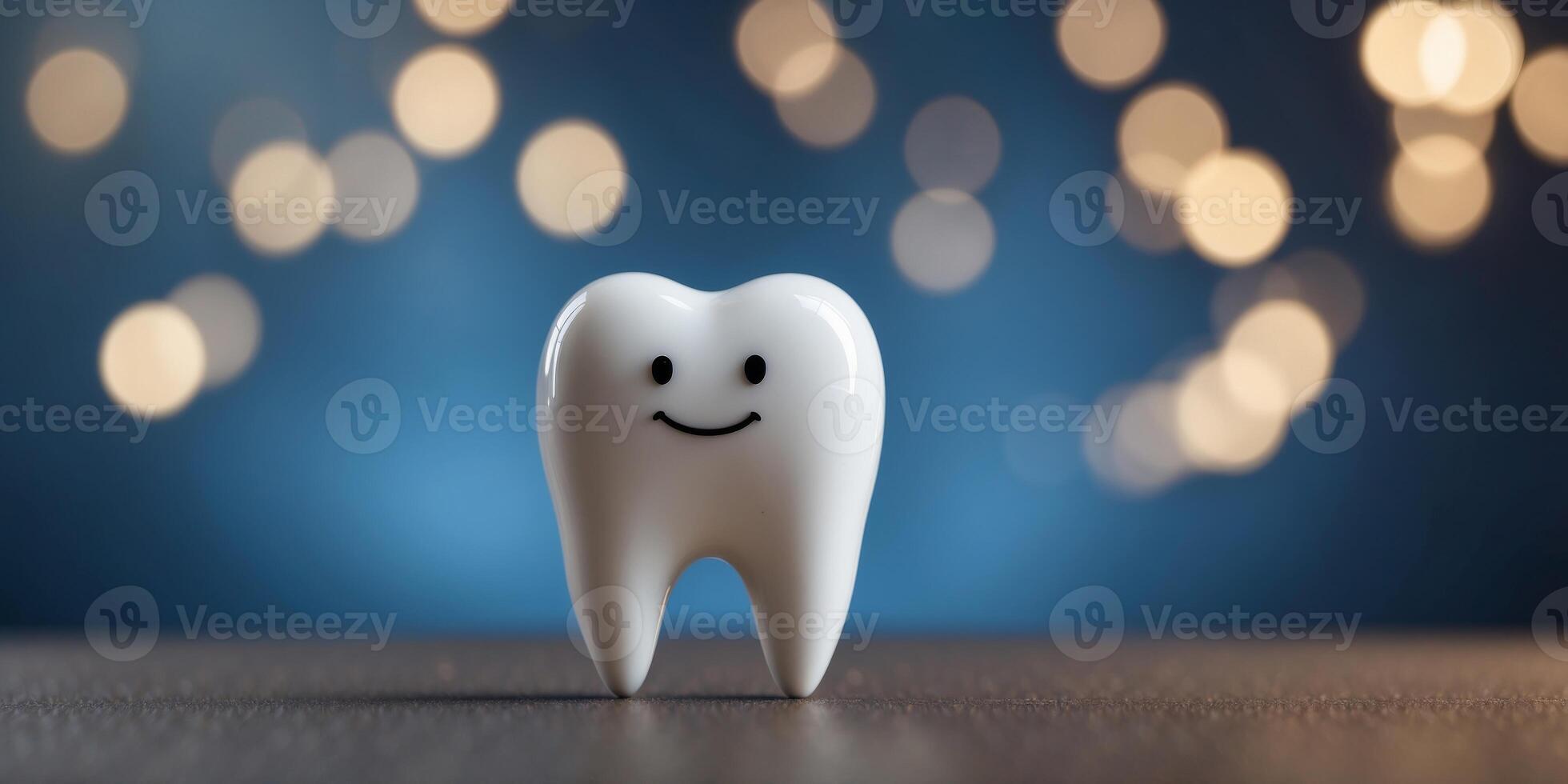 A single white tooth on a blue background. photo