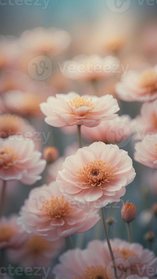 A floating garden of giant pastel-colored flowers with glowing petals. photo