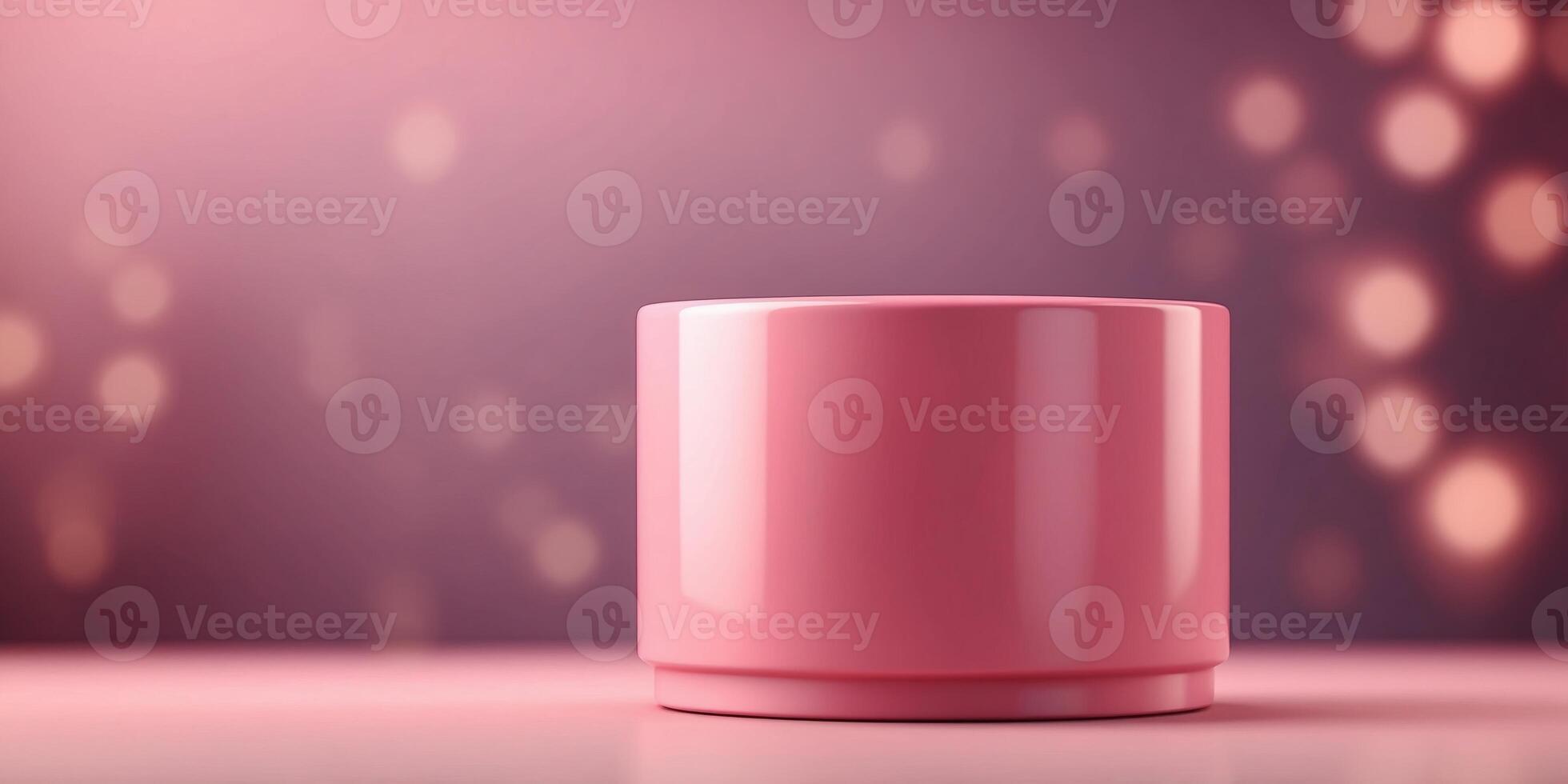 Pink cylinder pedestal on pink background minimal scene show products presentation. photo