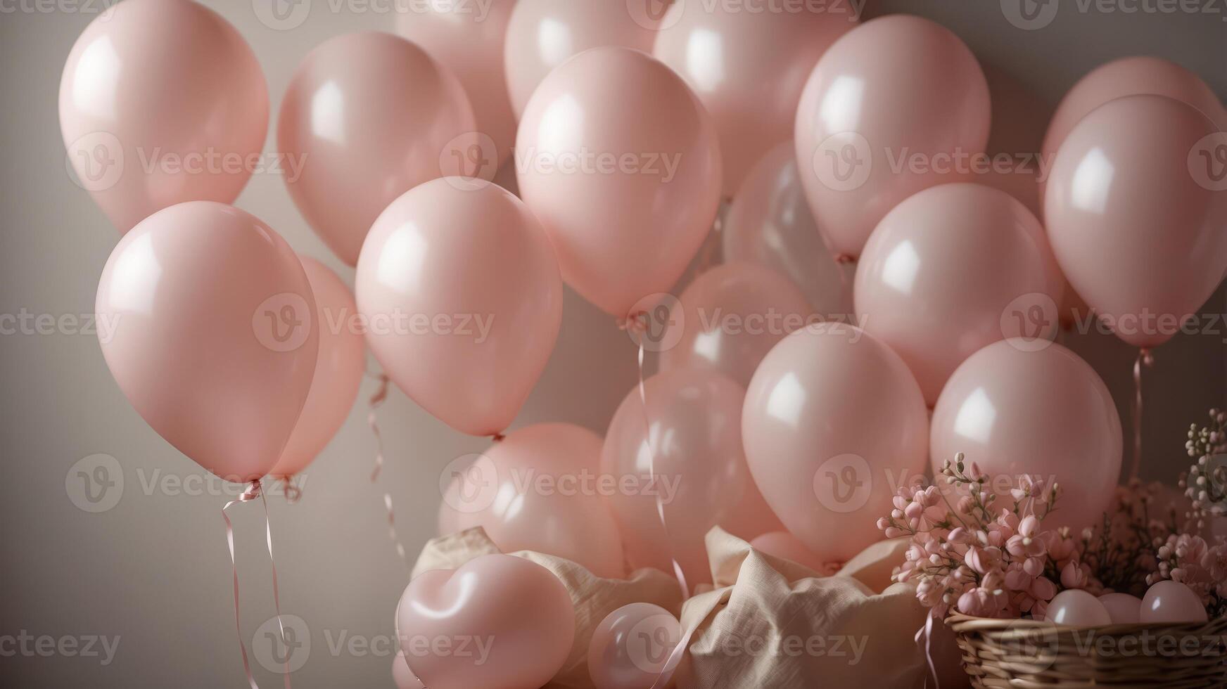 Soft pink balloons adding a romantic touch to festive decor. photo