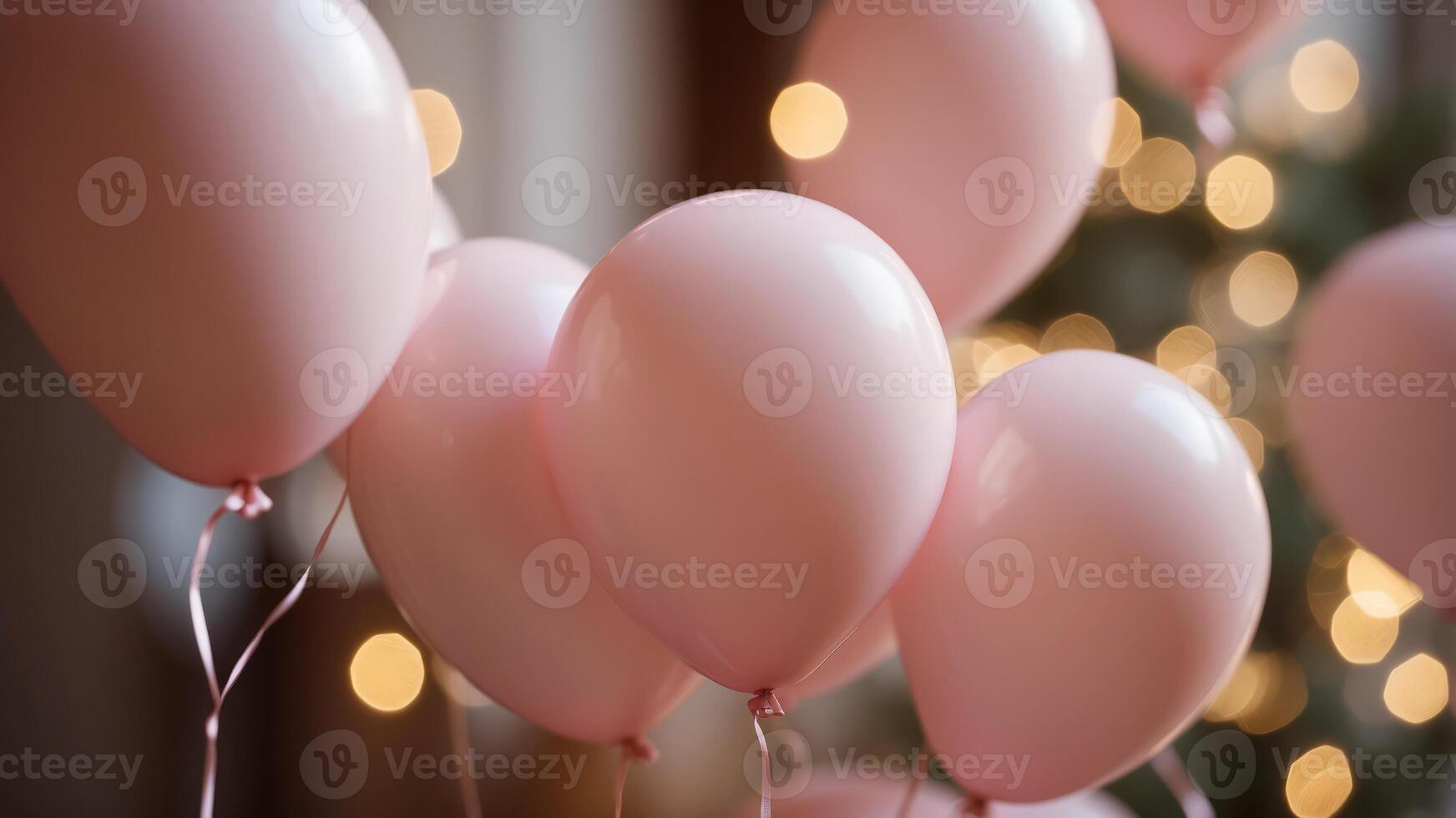 Soft pink balloons adding a romantic touch to festive decor. photo