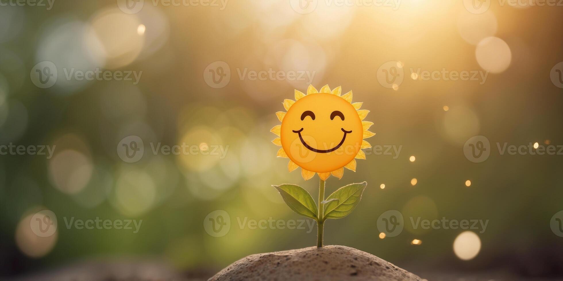 Happy sun smiley with a content expression representing warmth positivity and the simplicity of summer joy in a clean minimalist design. photo