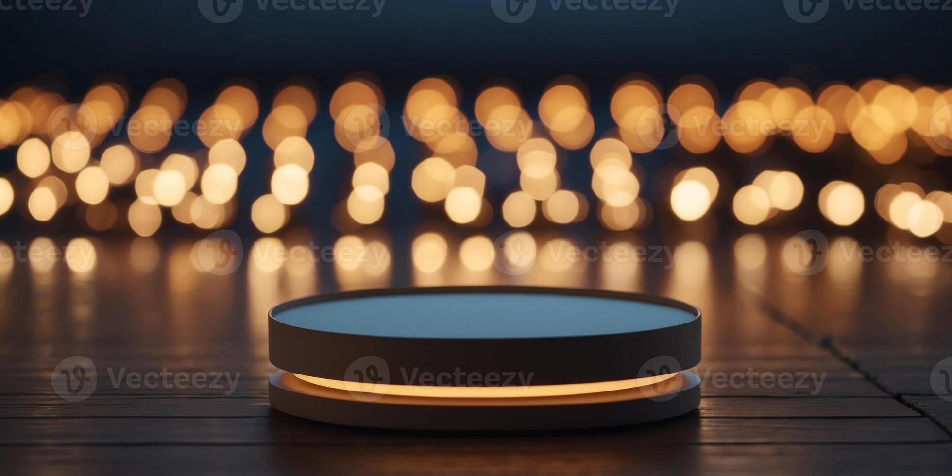 Circular platform illuminated by two spotlights. photo