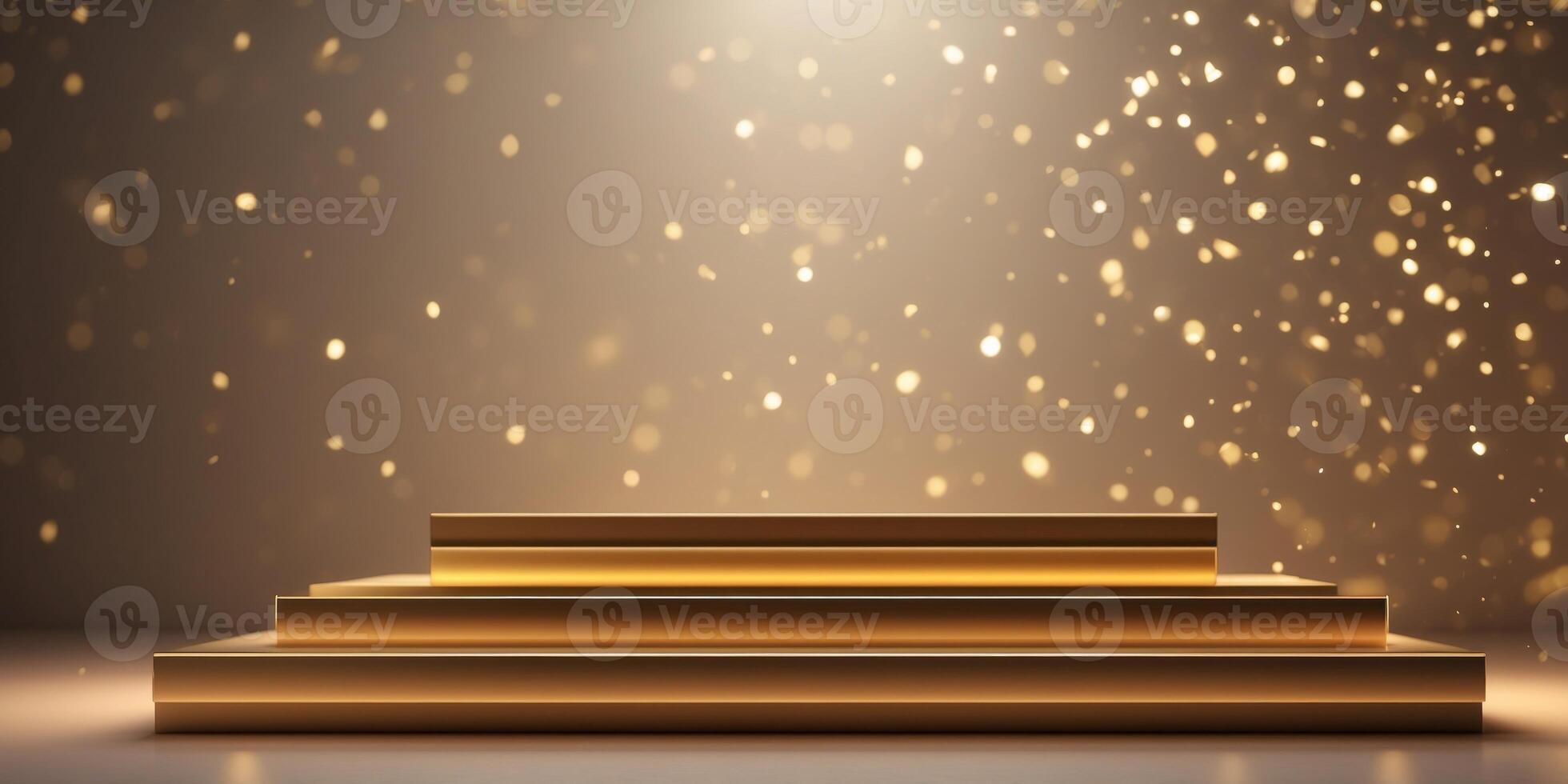 Empty podium gold scene for product presentation with neon lighting. photo