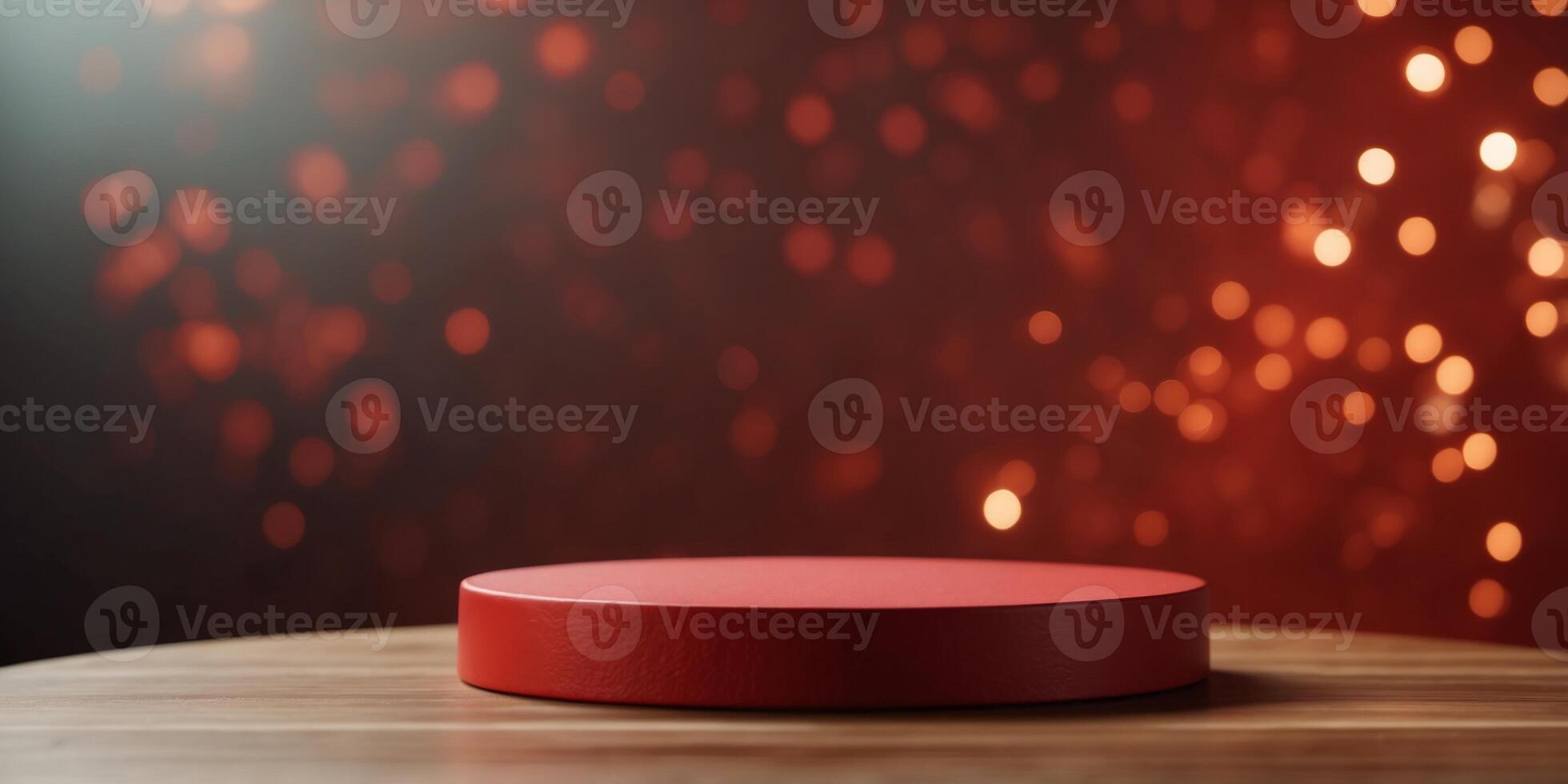 Empty round podium with red background and. photo