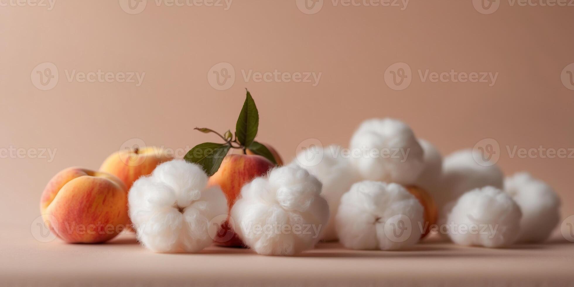 Fluffy White Cotton Ball on Peach Fuzz Color Background Minimal Modern Trendy Concept for Cleanliness and Purity. photo