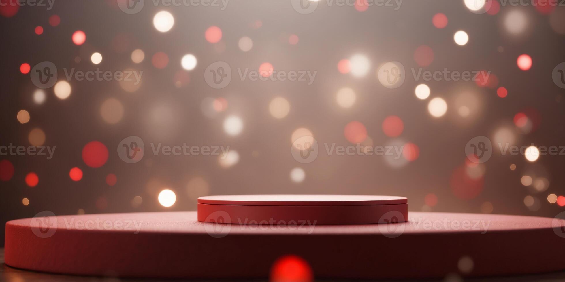 Empty round podium with red background and. photo