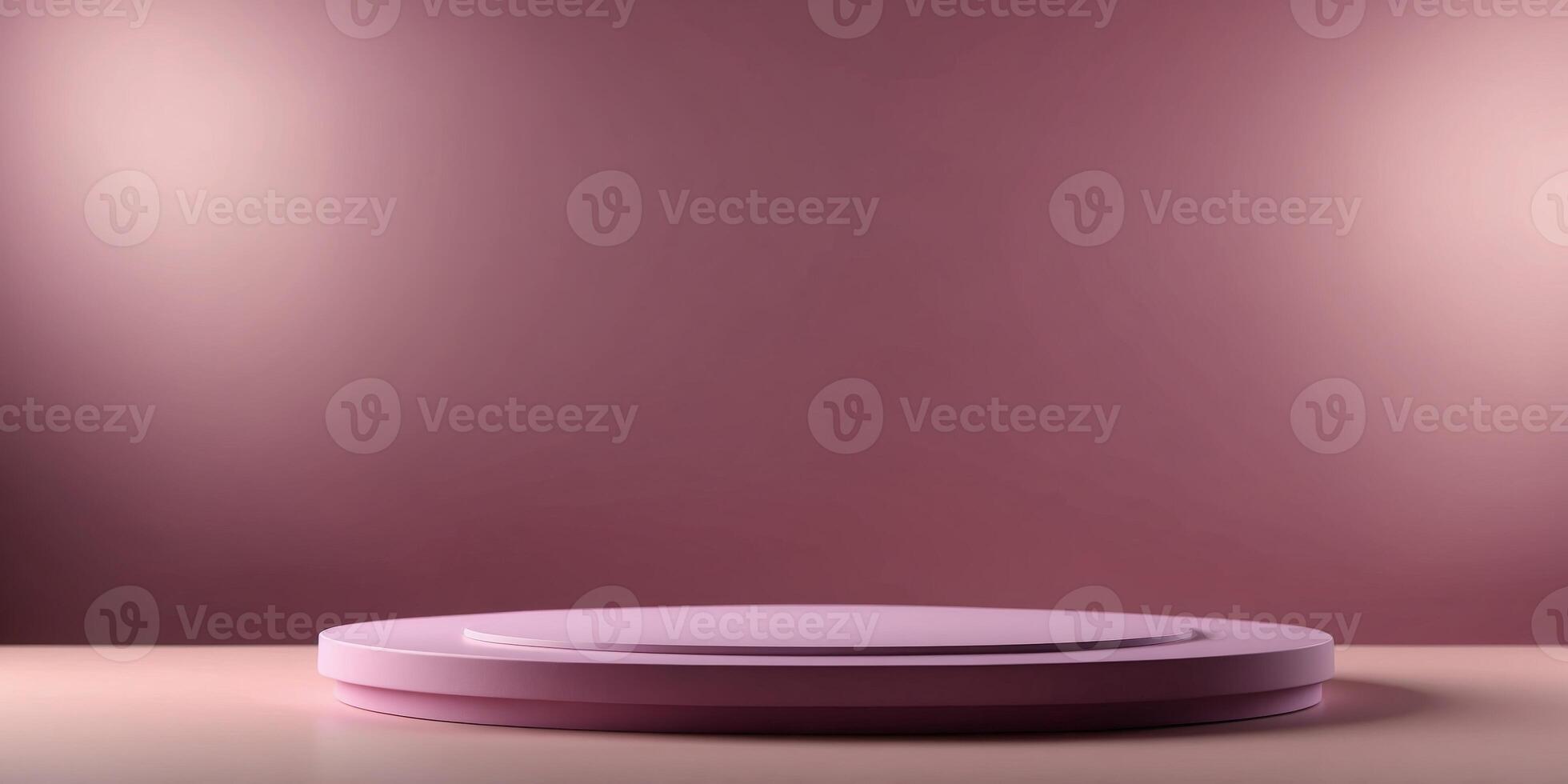 Empty purple round podium stage for product presentation on a bright pink background. photo
