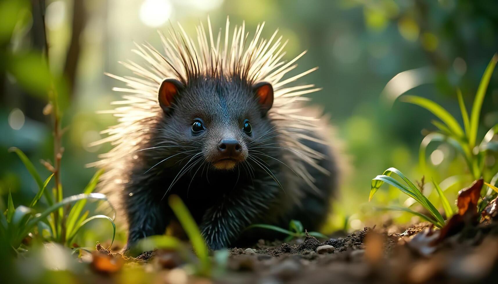 a porcupine is walking through the grass photo