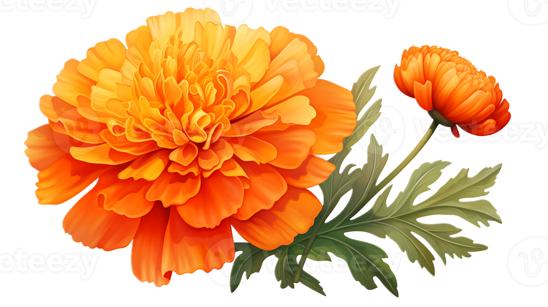 A bold, orange marigold with a bright, sunny center on a transparent background png