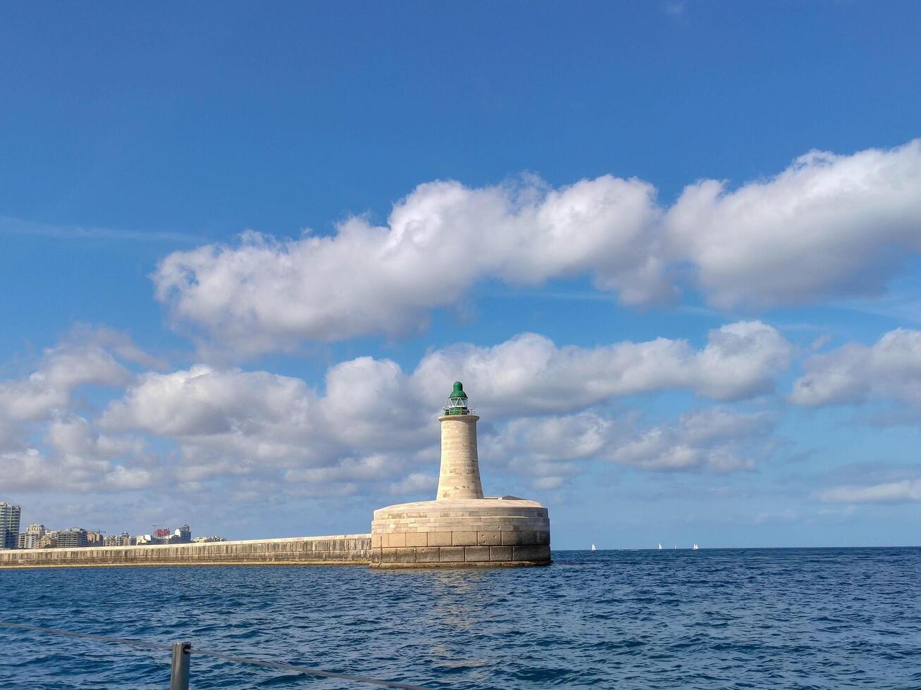 Lighthouse on a Bright and Sunny Day Beacon of the Coastline. photo