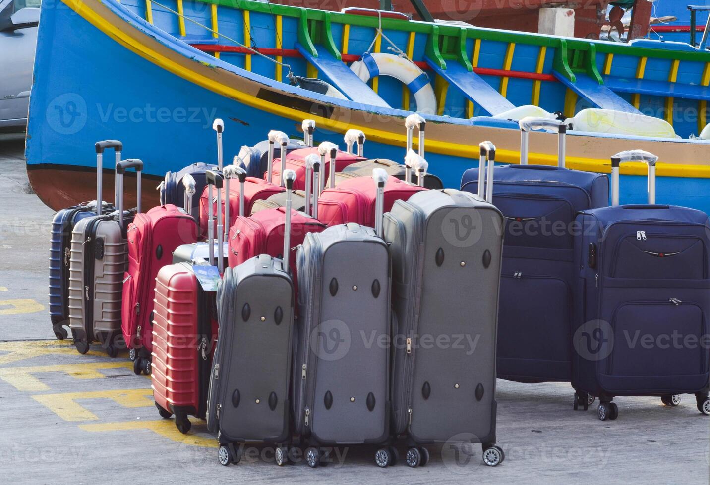 Luggage for Sale at Local Market Stall A market stall showcasing a variety of luggage and travel bags available for sale. photo