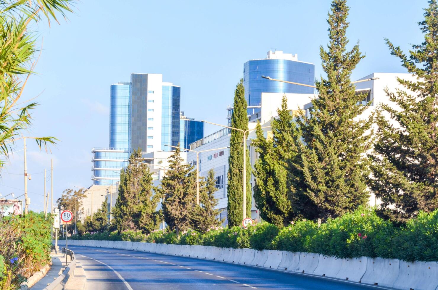 Skyrise by the higway atouban in the morning on background with blue sky photo