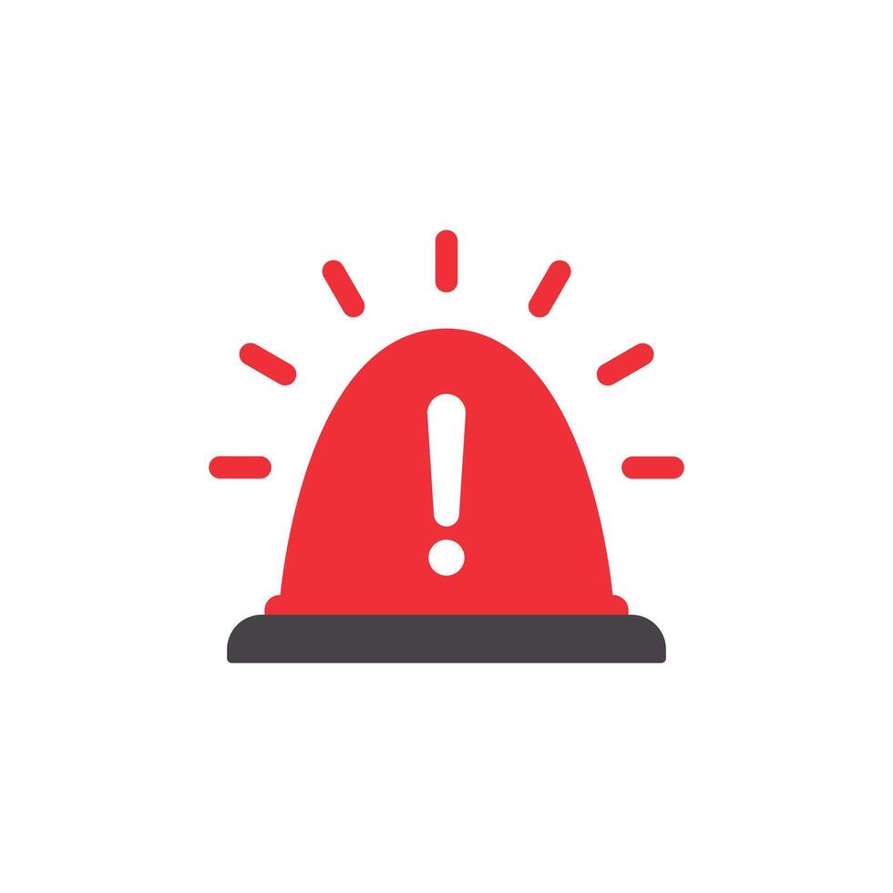 Warning light icon in flat design. Exclamation mark sign on lamp vector