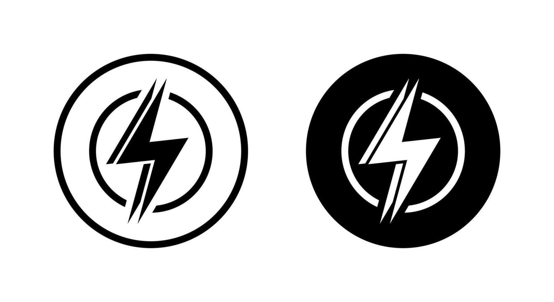 Double lightning icon on black circle. Thunder bolt sign symbol vector