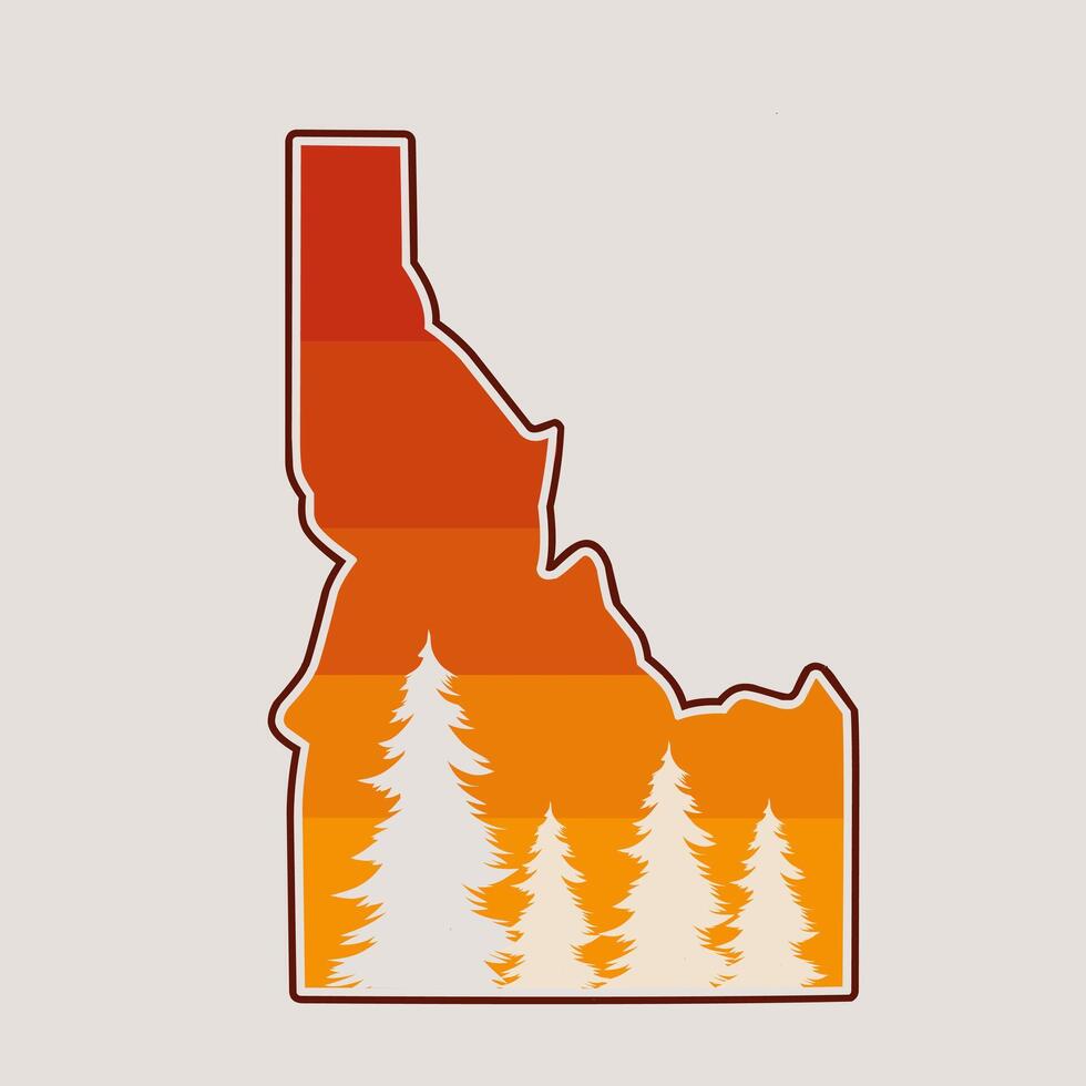 Idaho map with trees on sunset perfect for print, apparel, sticker, etc vector