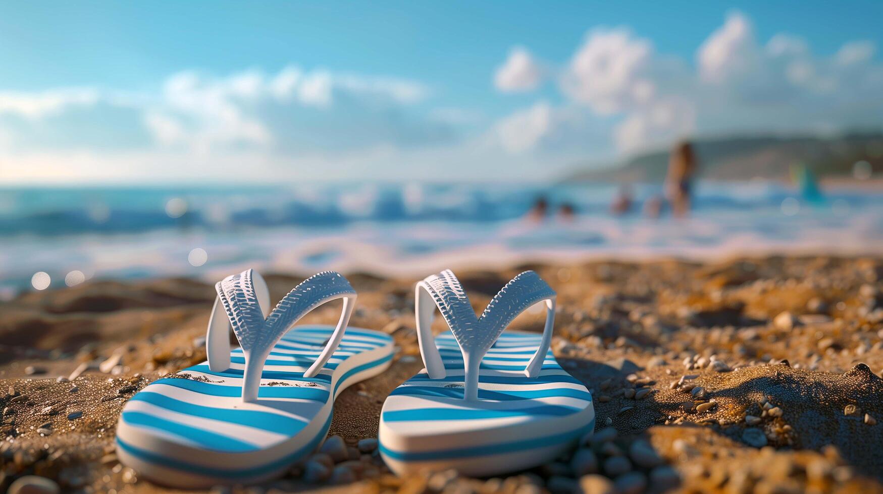 Flip-flops contrasts with the natural, textured surface of the sand photo