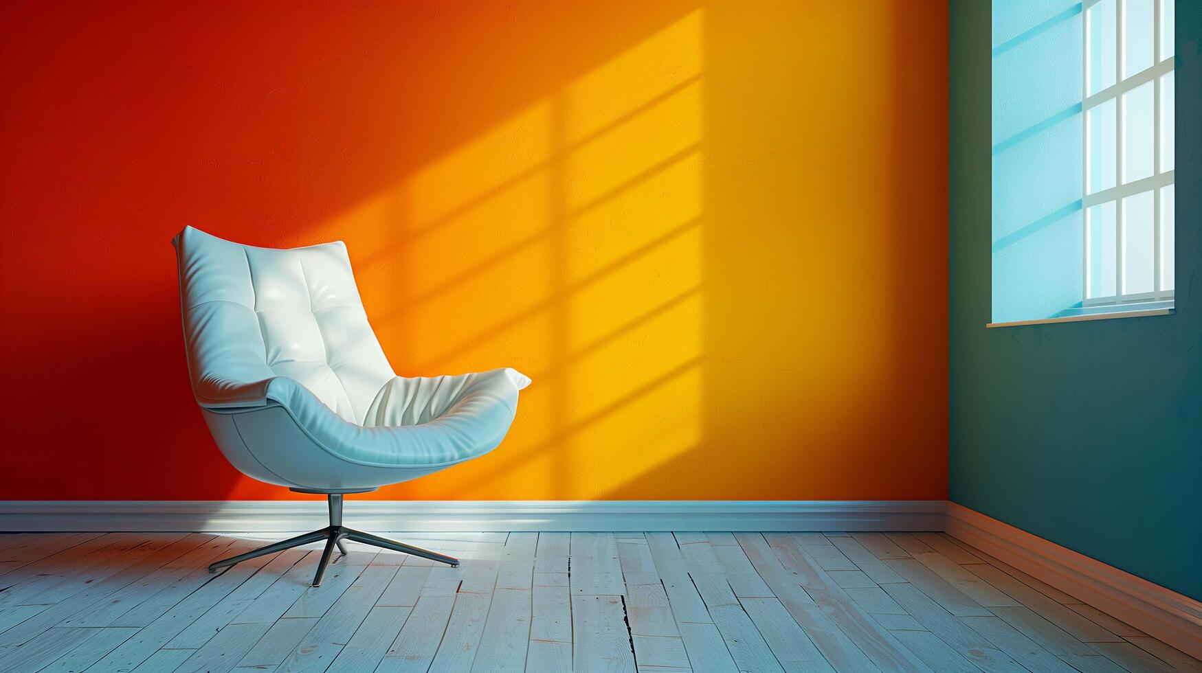 White chair stands alone in a spacious, empty living room photo