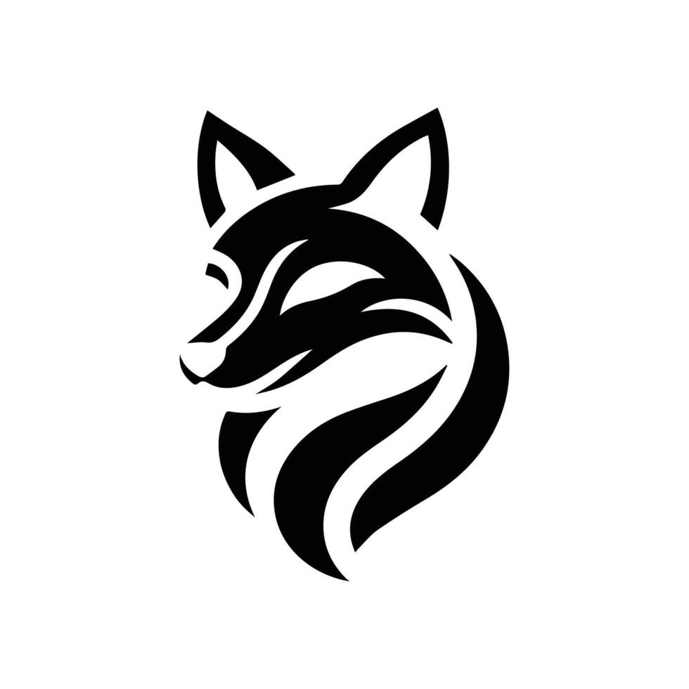 Abstract simple black and white fox head mascot logo silhouette vector