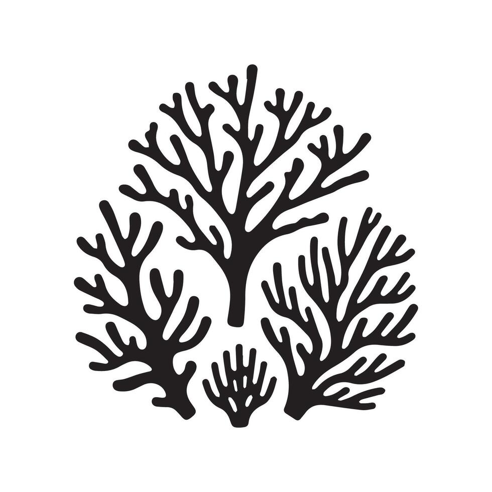 Black and white Sea corals silhouette simple sea corals isolated design vector