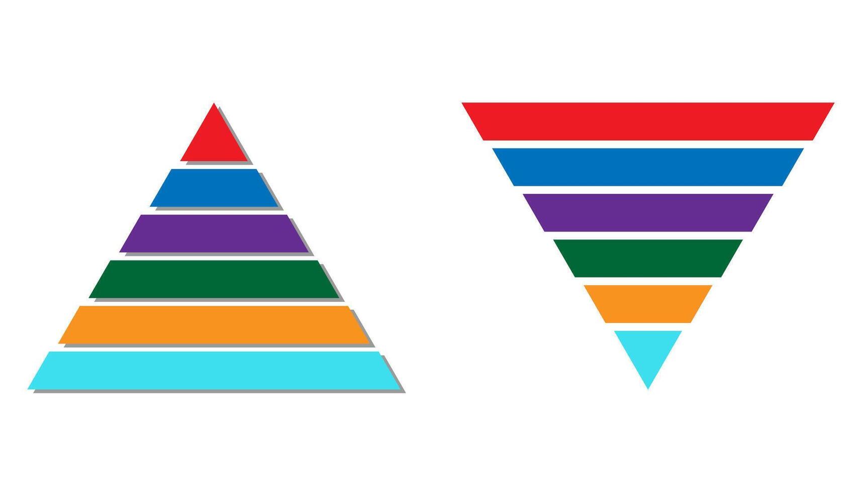 Six numbered layers hierarchical structure of a colorful pyramid chart. vector