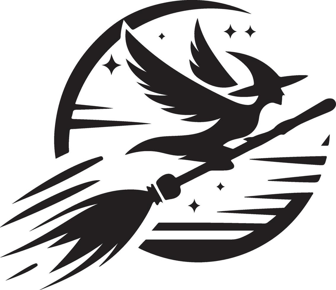 broomstick flying logo icon silhouette design vector