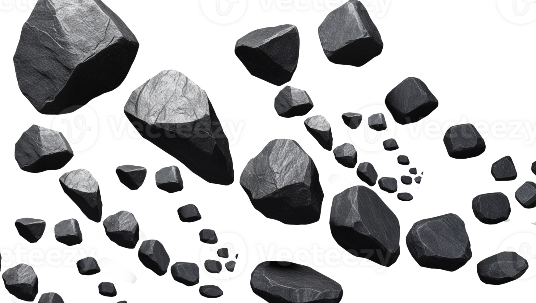 Black Rocks and Stones Appearing Like Floating Pebbles on a Clear Transparent Background png
