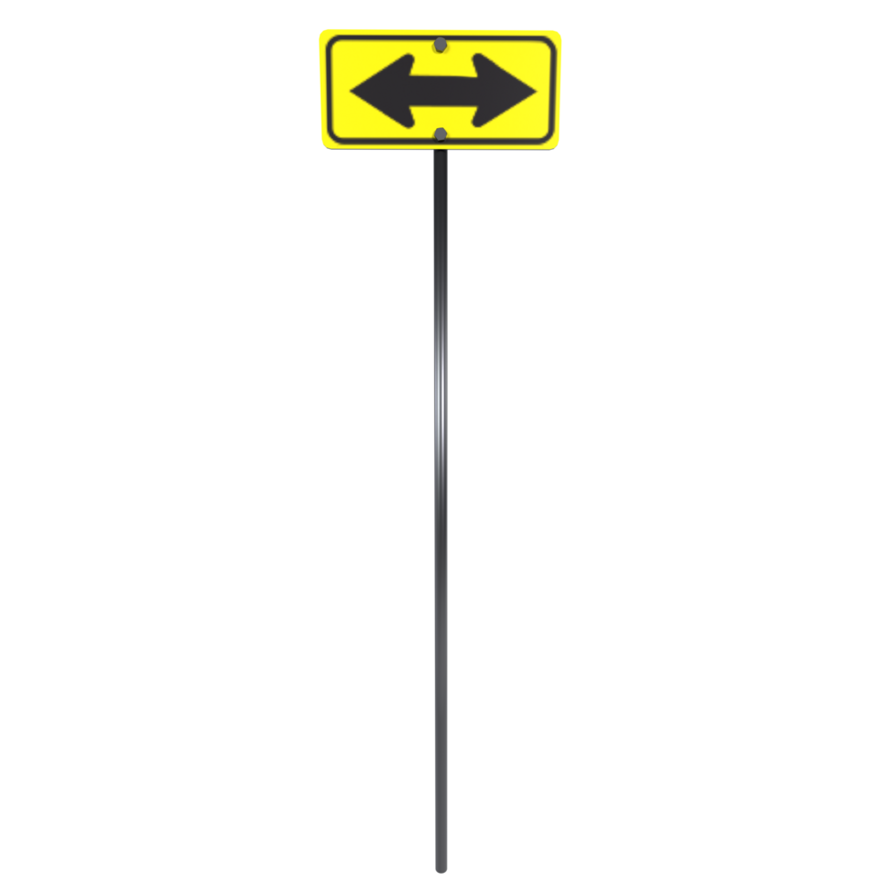 3D rendering of a directional road sign with arrows pointing both ways png