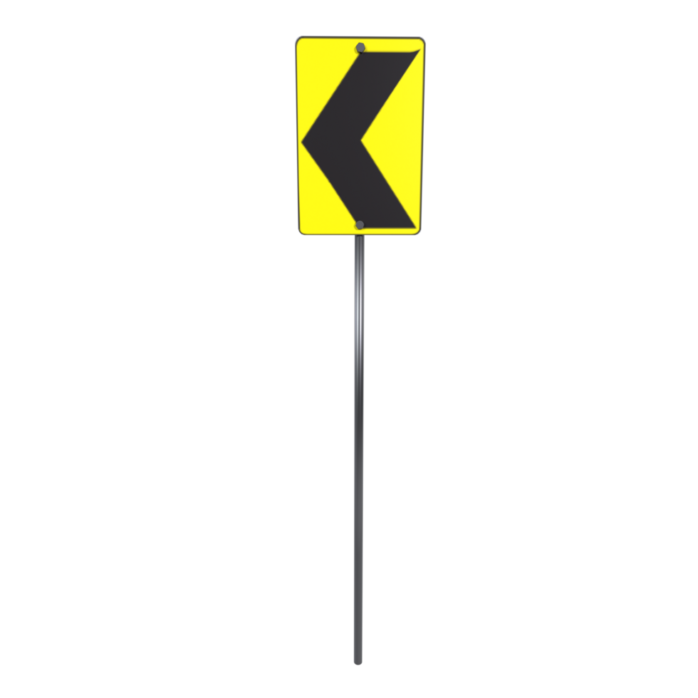 3D rendering of a yellow caution sign indicating a left curve ahead png