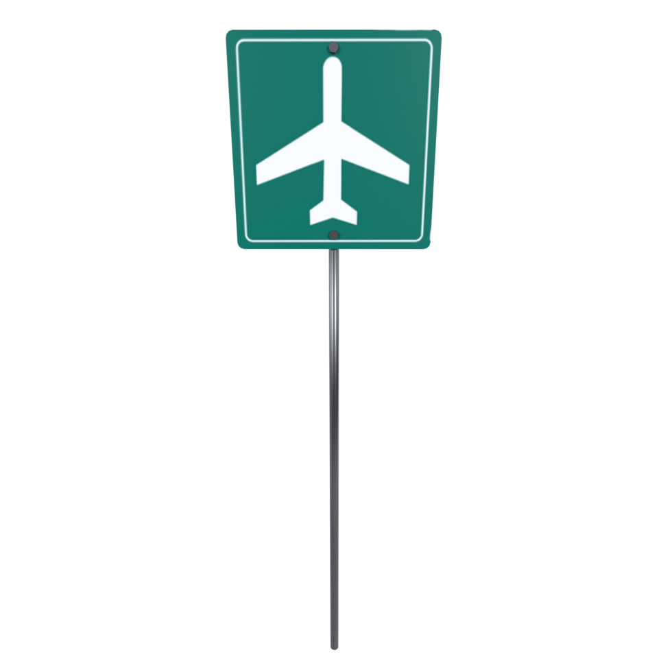 3D rendering of an airport runway sign displayed at twilight png