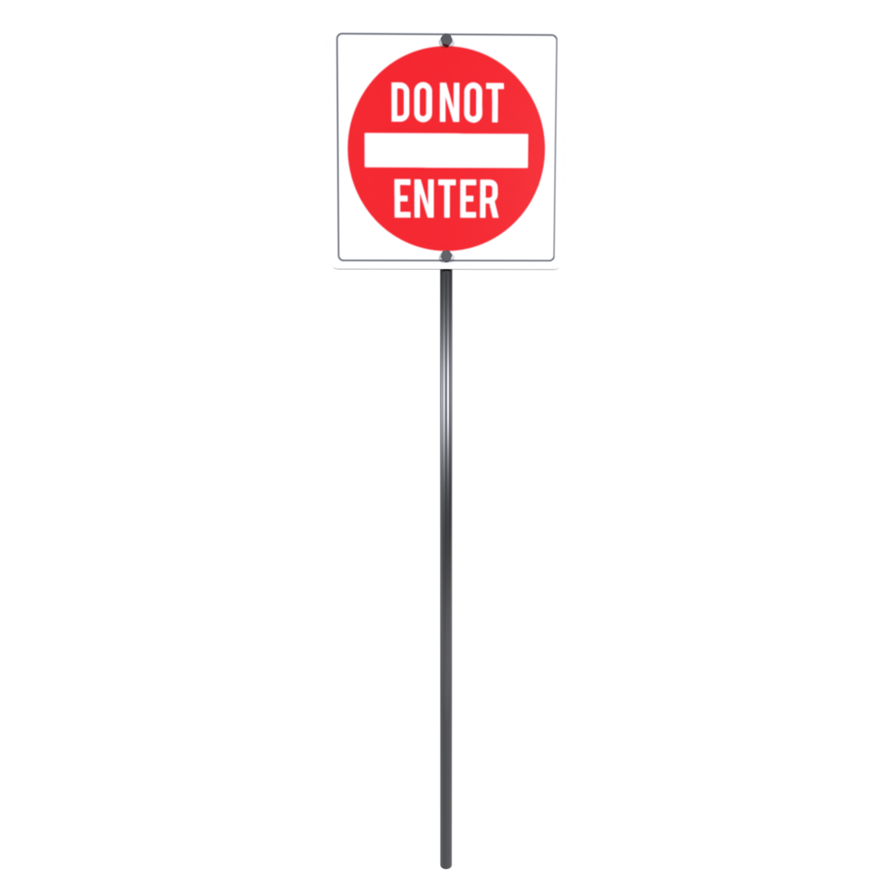3D rendering of a red do not enter traffic sign on a black pole png