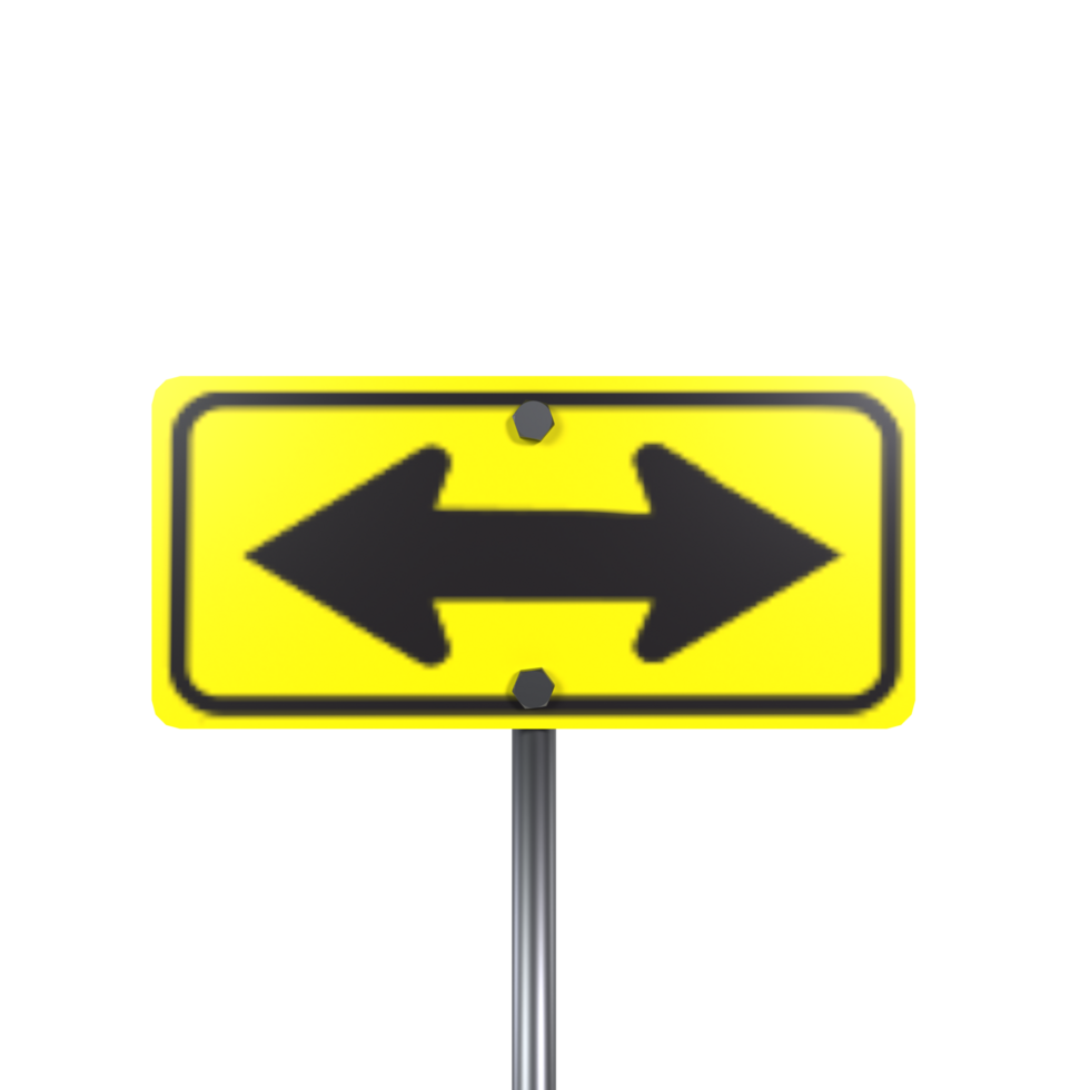 Bright yellow directional sign indicating choices for left or right png