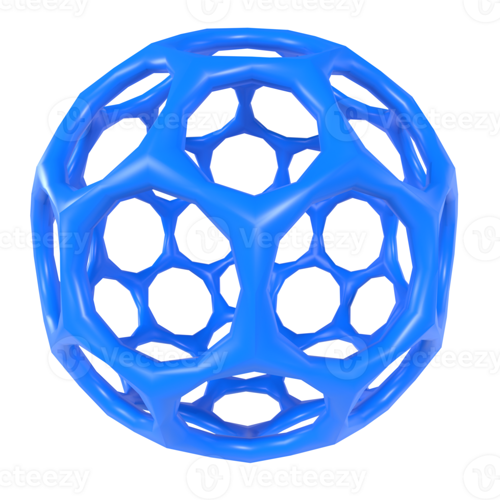 Intricate blue 3D render of a geometric shape with hollow sections png