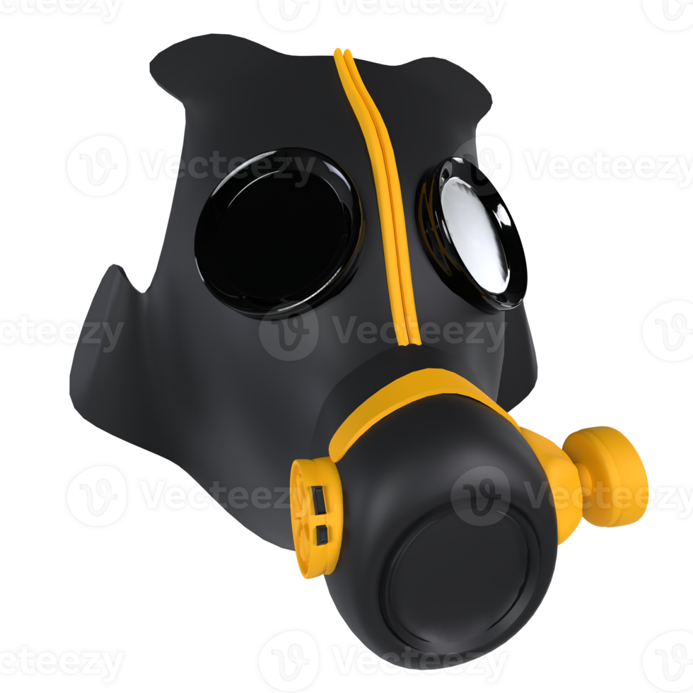3D rendering of a black and yellow gas mask png