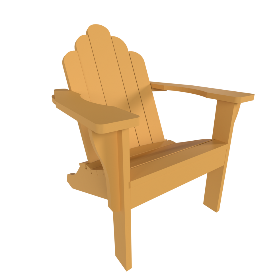 3D rendering of a yellow wooden Adirondack chair in a bright setting png