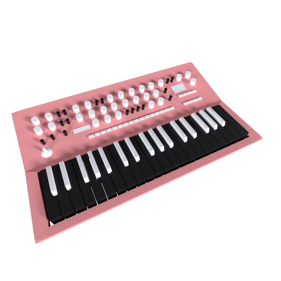 Stylish pink synthesizer with black keys and knobs in a modern design png
