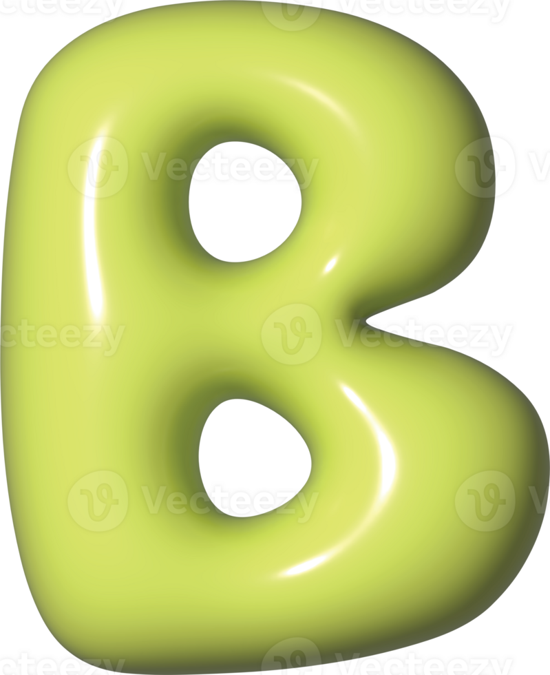 Alphabet Letter B Green 3D Glossy Bubble Balloon png