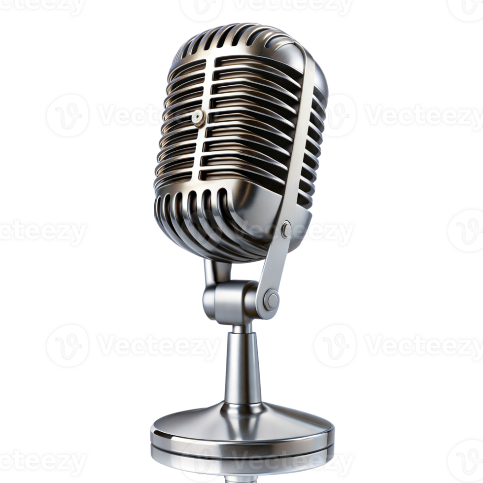 A metalic vintage microphone isolated on transparent background png