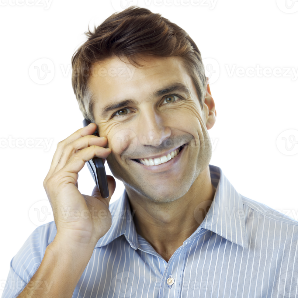 A old man talking on smartphone isolated on transparent background png