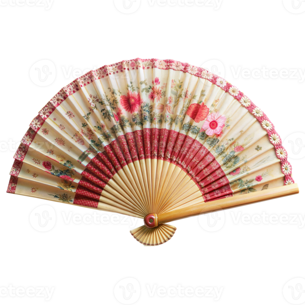 A traditional folding hand fan isolated on transparent background png