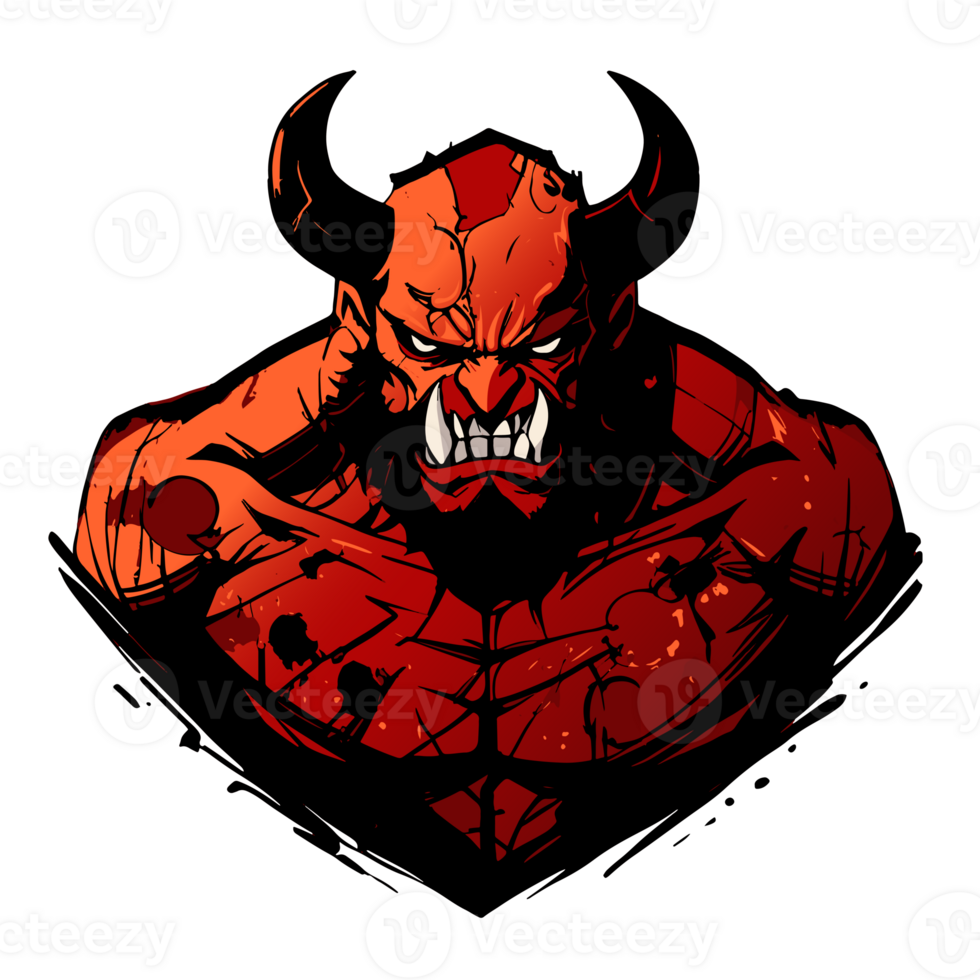 Devil face, comic style for your infernal graphics on halloween, or character for games png