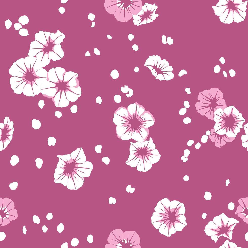 Vintage floral pattern. Seamless cute texture for design and fashion prints. Flowers textile with small pink and white flowers on maroon background. Ditsy style vector